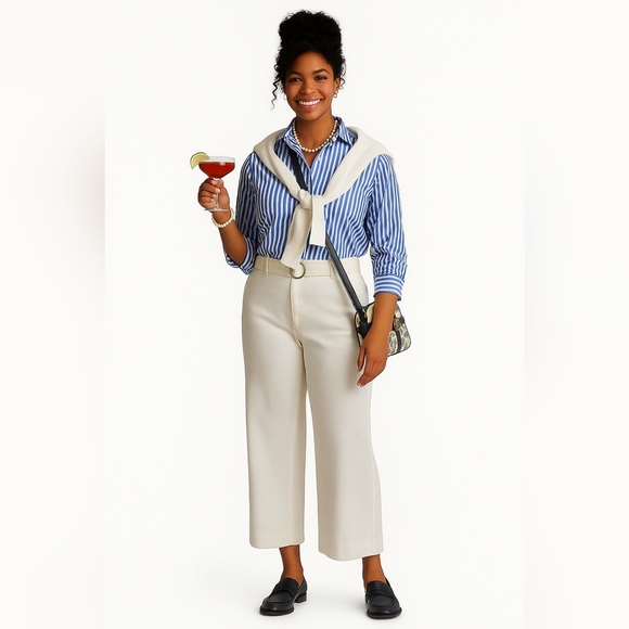 Ralph Lauren 16 White Cropped  Wide Leg Ankle Culotte Gaucho Palazzo Sailor - Picture 1 of 10